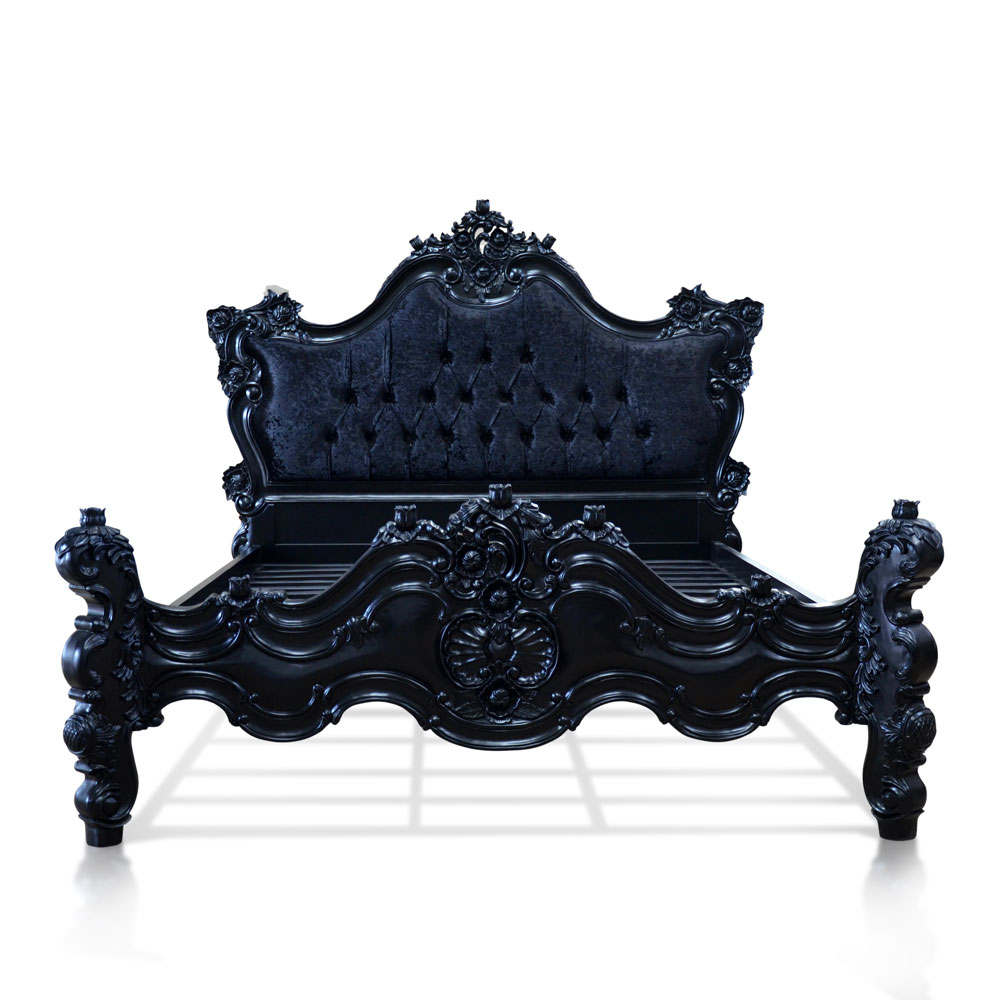 Bespoke Gothic Style Carved Oriental Bedframe With Upholstery